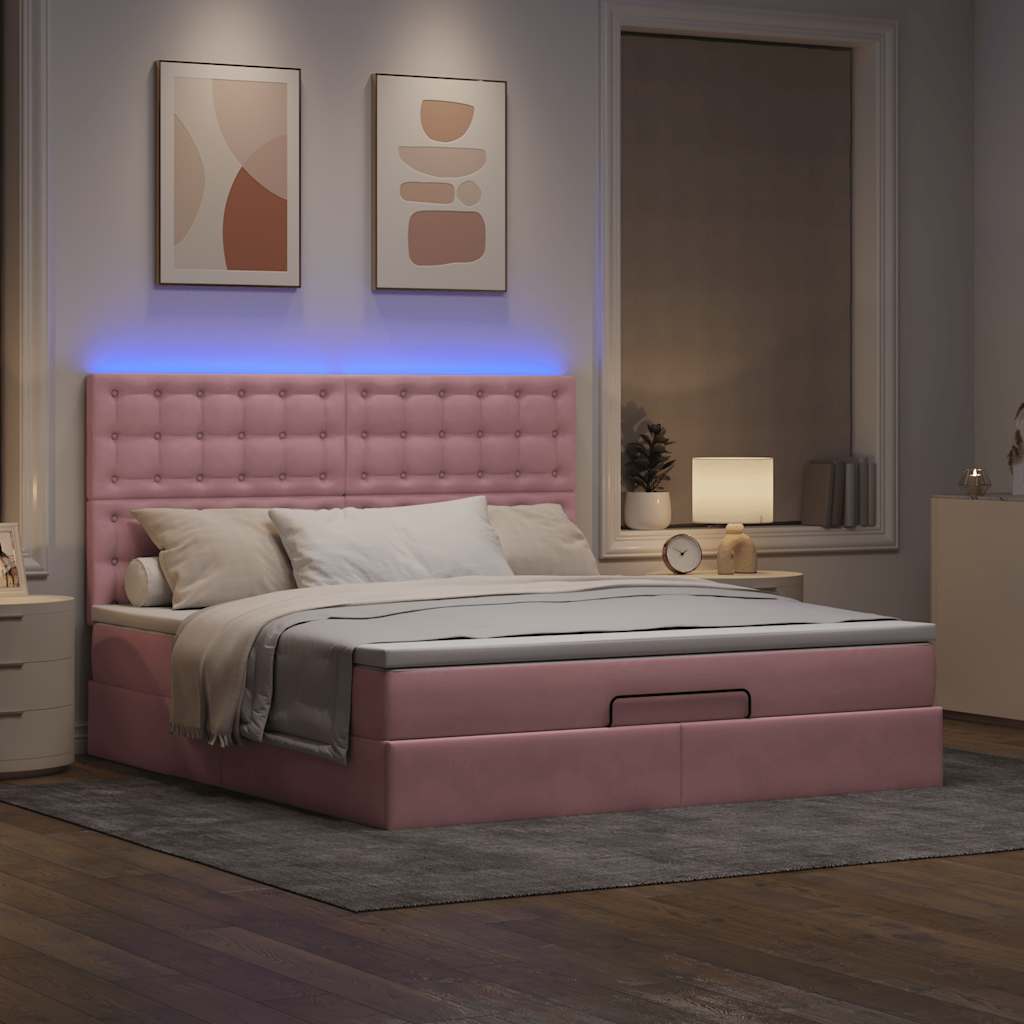 Ottoman-Bett Mit Matratzen & Leds Samt Rosa