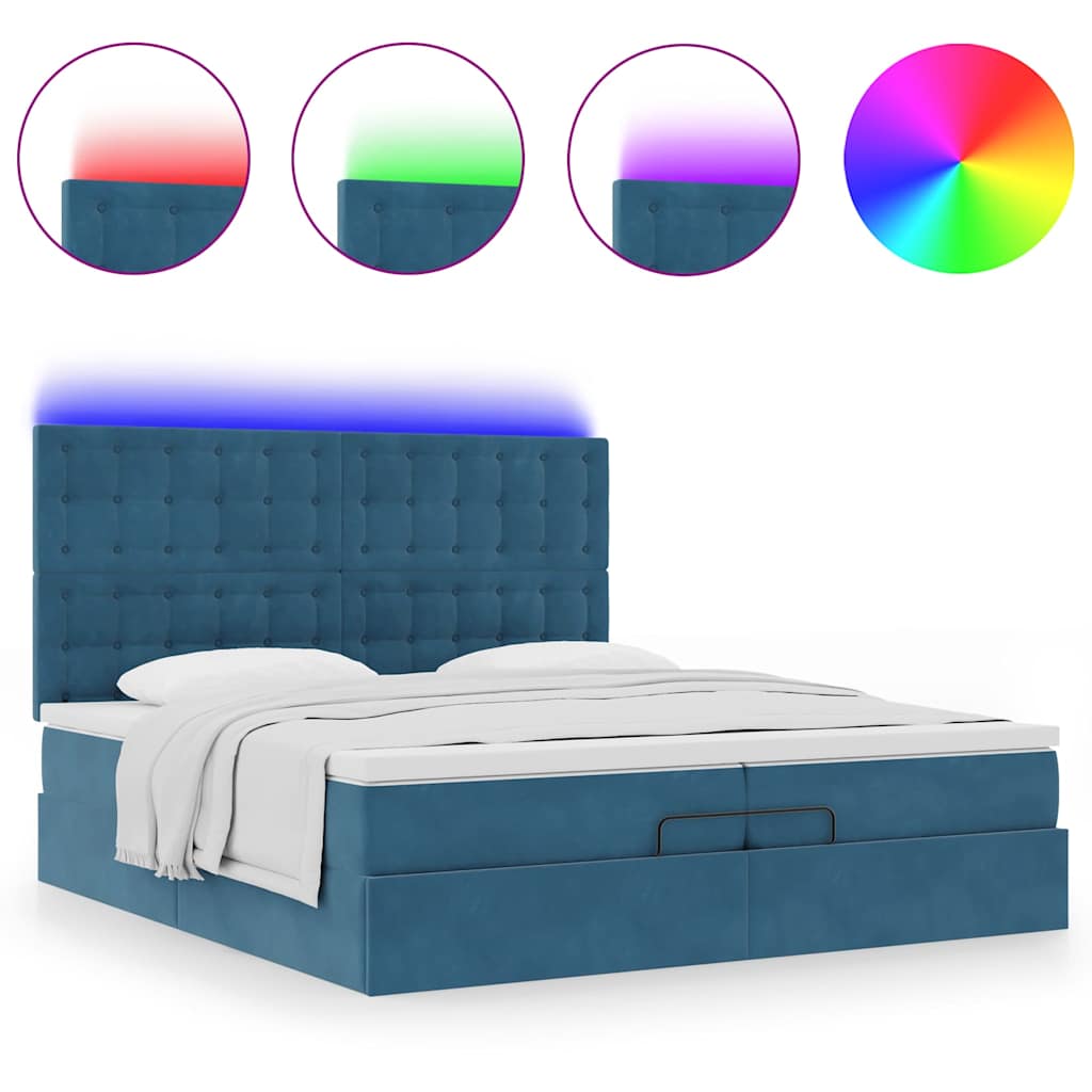 Ottoman-Bett Mit Matratzen & Led Samt Dunkelblau