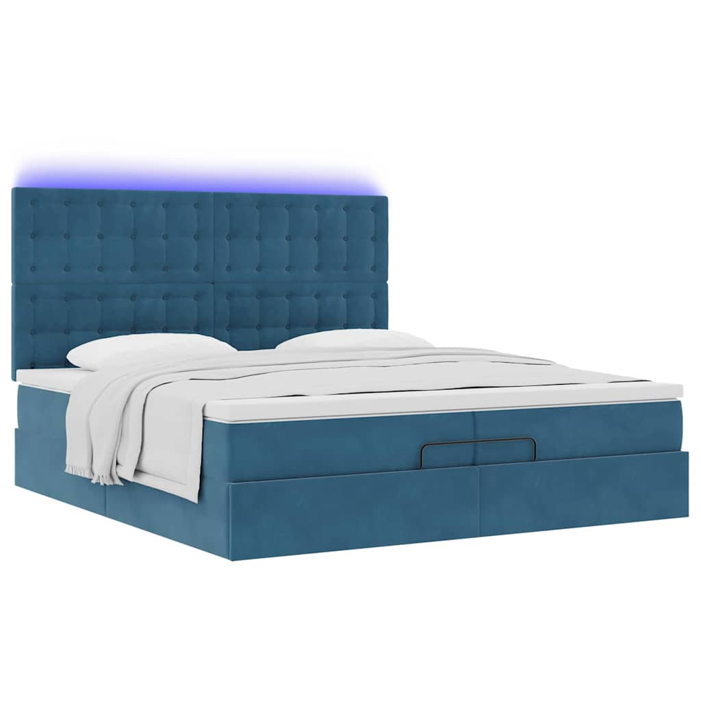 Ottoman-Bett Mit Matratzen & Led Samt Dunkelblau