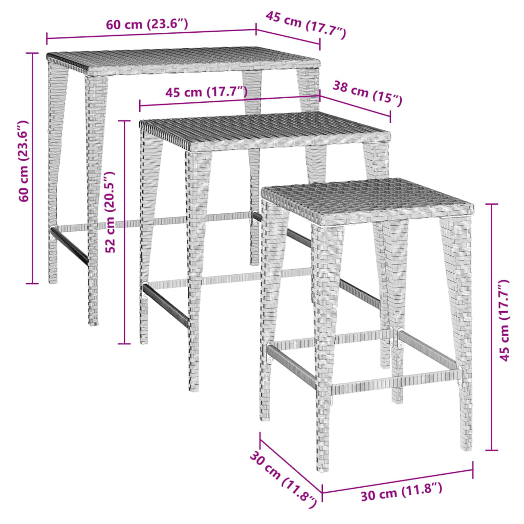 Garten-Satztische 3 Stk. Poly Rattan