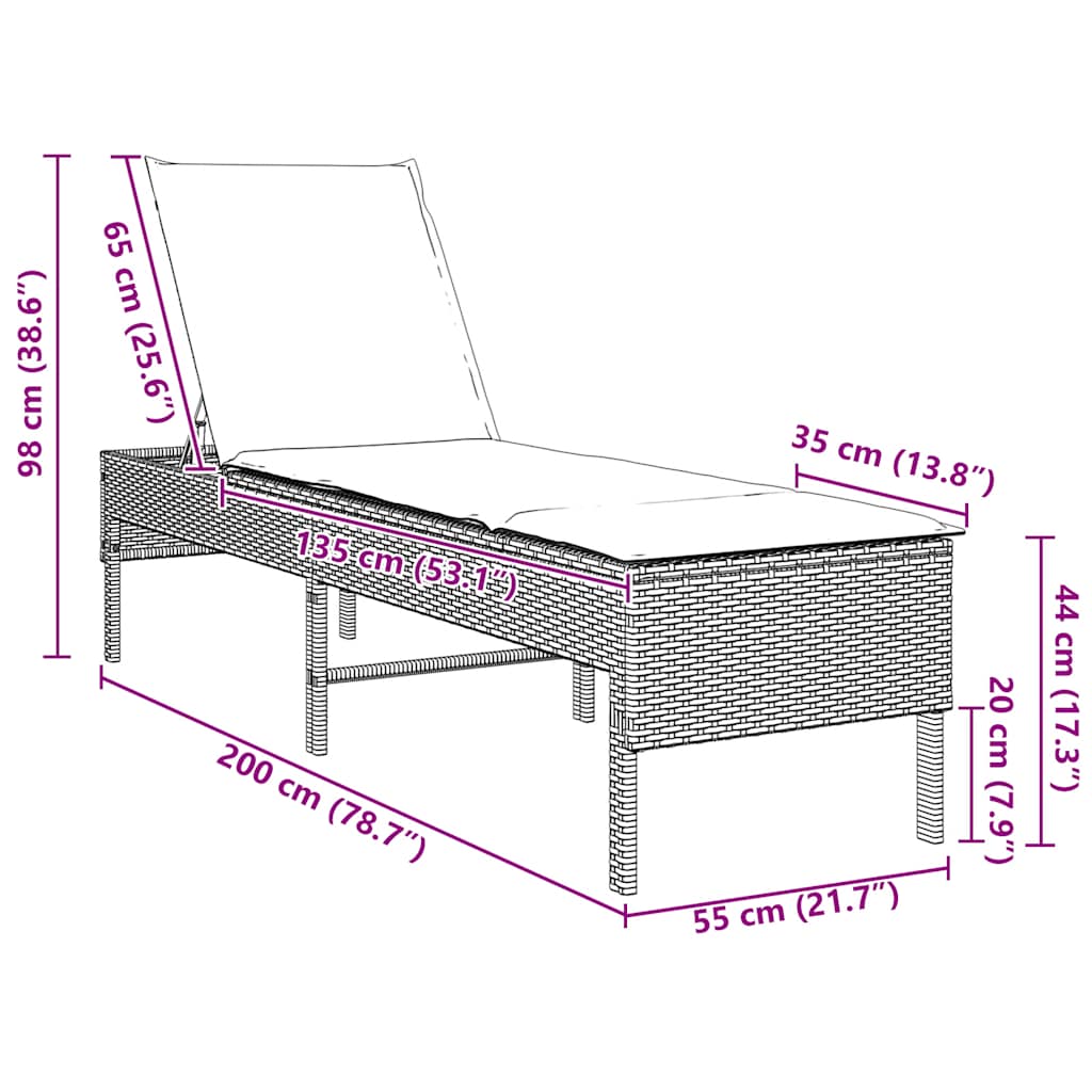 Sonnenliege Mit Auflage 55X200X44 Cm Poly Rattan