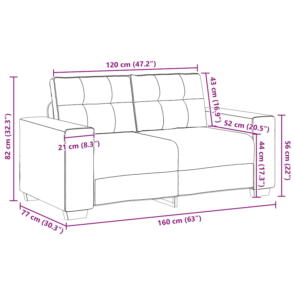 Zweisitzer-Sofa Hellgrau 120 Cm Samt