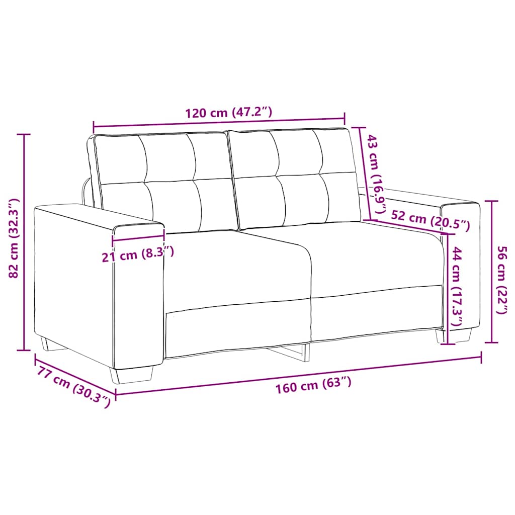 Zweisitzer-Sofa Braun 120 Cm Samt