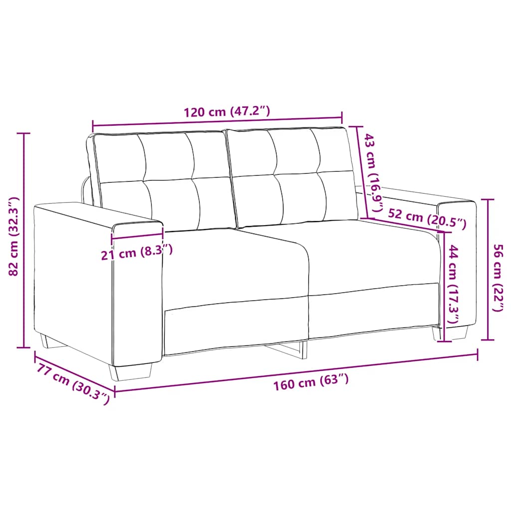 Zweisitzer-Sofa Creme 120 Cm Samt