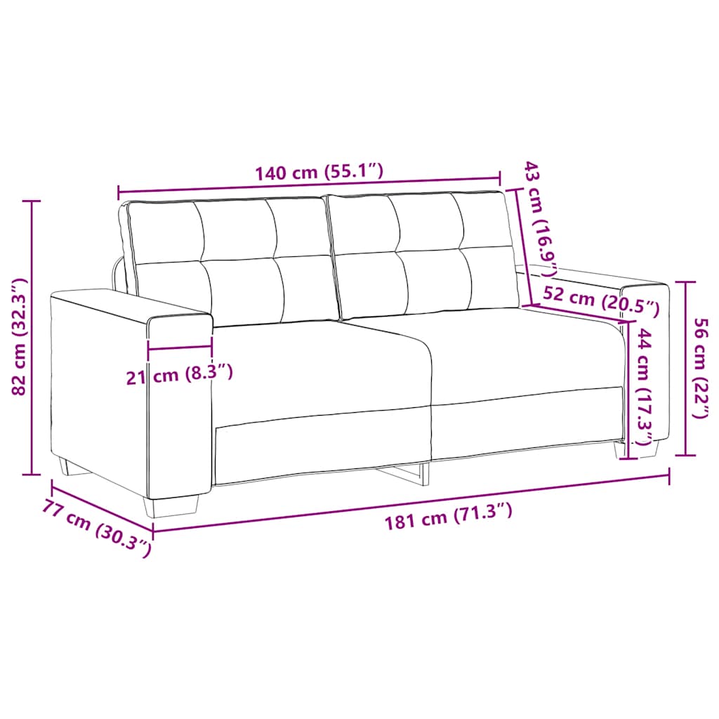 Zweisitzer-Sofa Hellgrau 140 Cm Samt