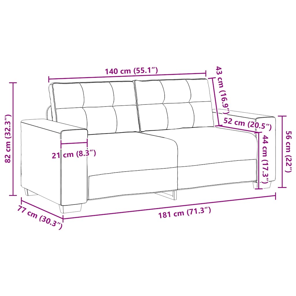 Zweisitzer-Sofa Weinrot 140 Cm Samt