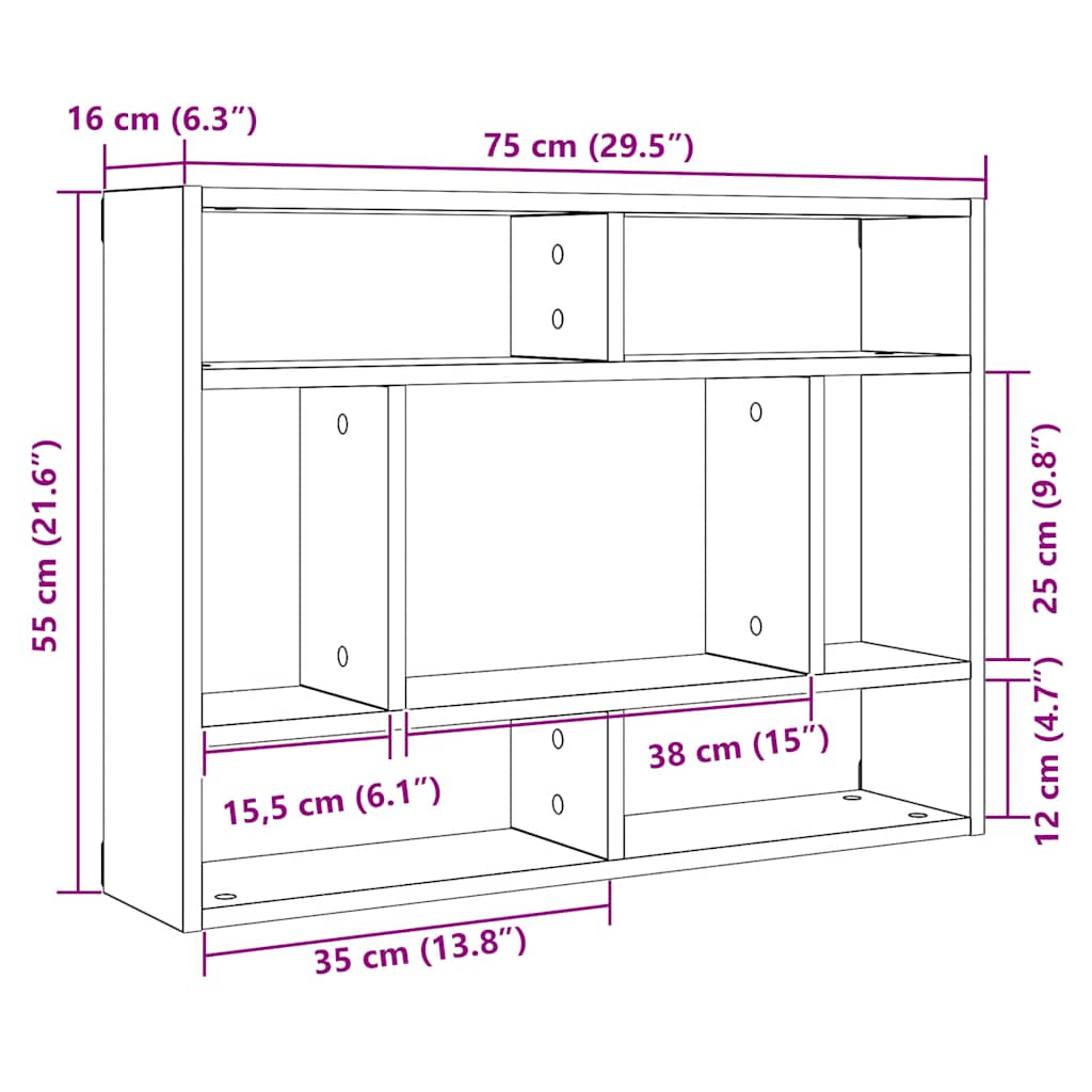 Wandregal Schwarz Eichen-Optik 75X16X55 Cm Holzwerkstoff