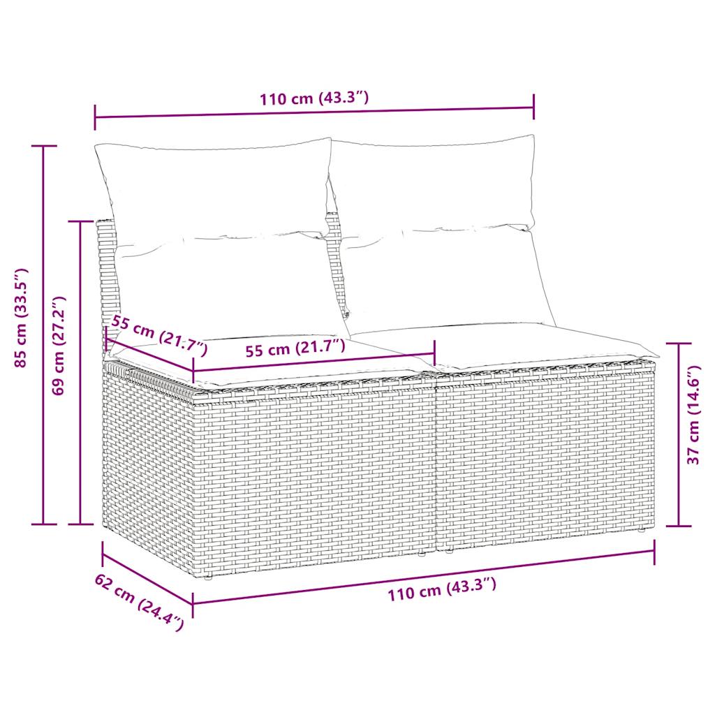 2-Tlg. Garten-Sofagarnitur mit Kissen Poly Rattan