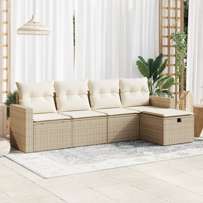 6-Tlg. Garten-Sofagarnitur Mit Kissen Beige Poly Rattan