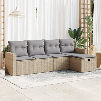 6-Tlg. Garten-Sofagarnitur Mit Kissen Beige Poly Rattan