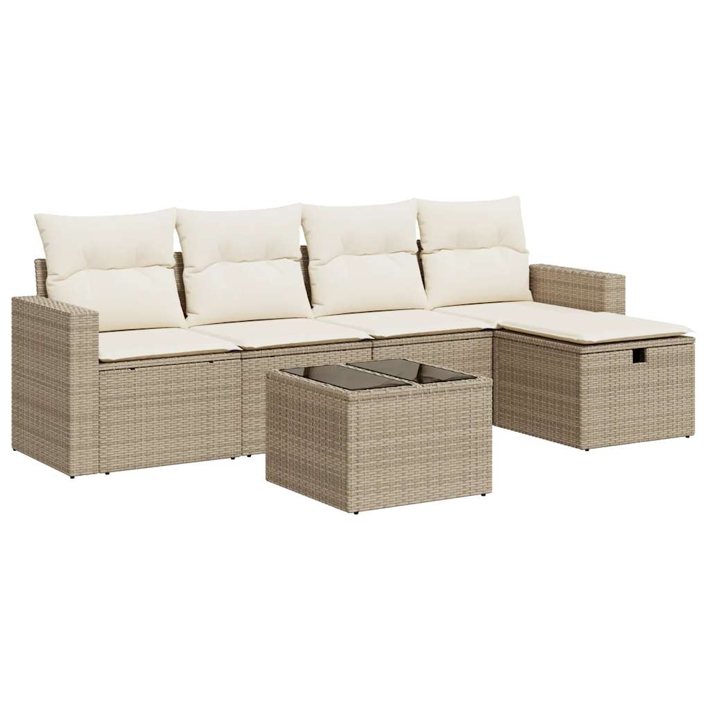 6-Tlg. Garten-Sofagarnitur Mit Kissen Beige Poly Rattan