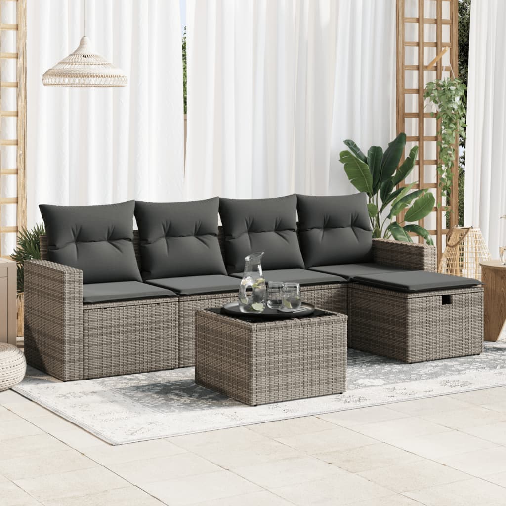 6-Tlg. Garten-Sofagarnitur Mit Kissen Beige Poly Rattan