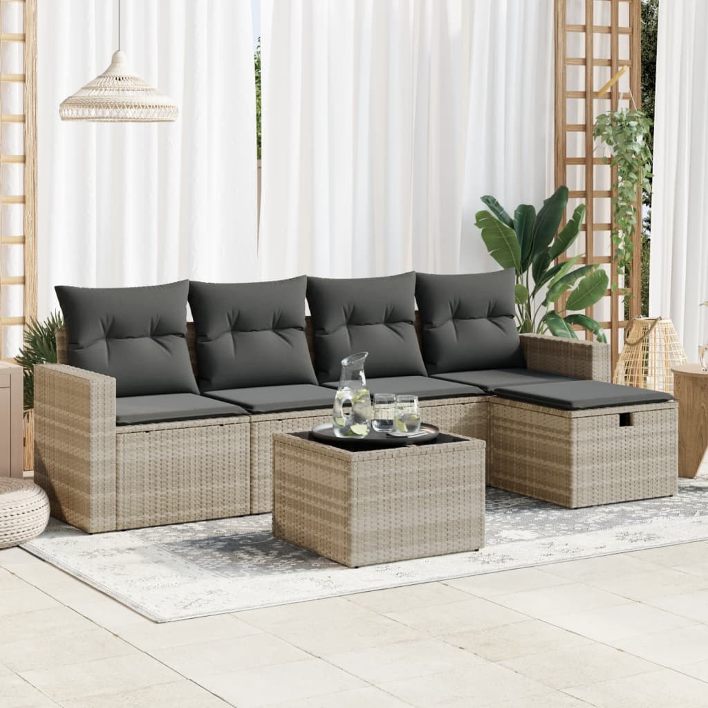 6-Tlg. Garten-Sofagarnitur Mit Kissen Beige Poly Rattan