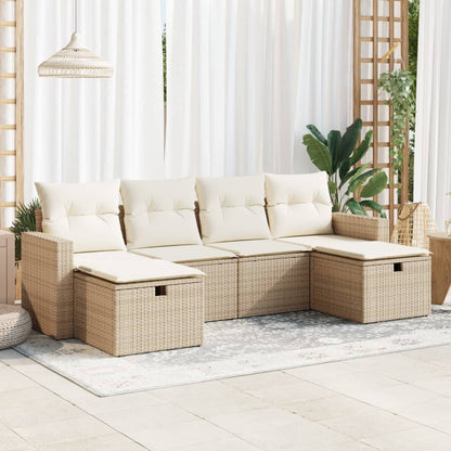 6-Tlg. Garten-Sofagarnitur Mit Kissen Beige Poly Rattan