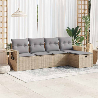 5-Tlg. Garten-Sofagarnitur Mit Kissen Beige Poly Rattan