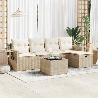 5-Tlg. Garten-Sofagarnitur Mit Kissen Beige Poly Rattan