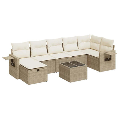 8-Tlg. Garten-Sofagarnitur Mit Kissen Beige Poly Rattan