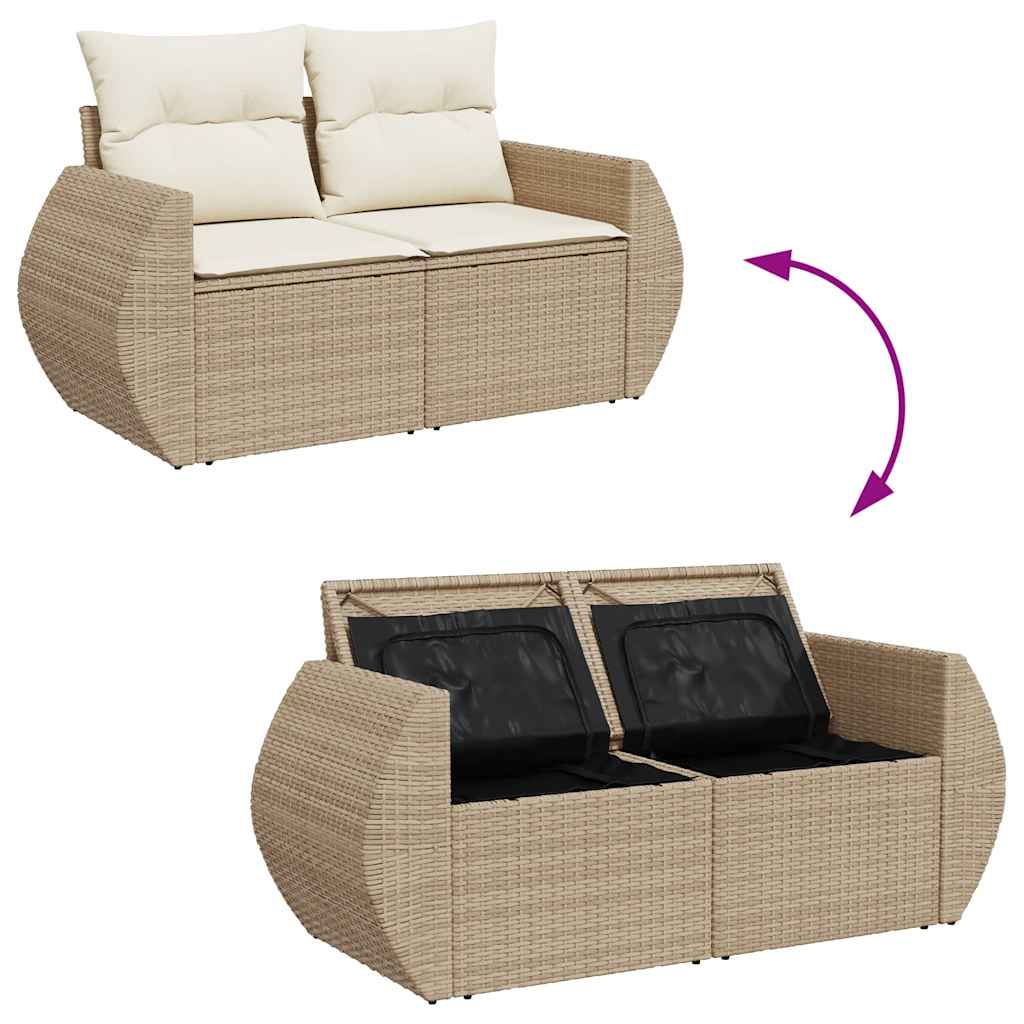 4-Tlg. Garten-Sofagarnitur mit Kissen Beige Poly Rattan