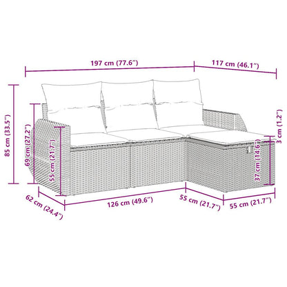 4-Tlg. Garten-Sofagarnitur Mit Kissen Beige Poly Rattan