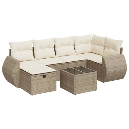 7-Tlg. Garten-Sofagarnitur Mit Kissen Beige Poly Rattan