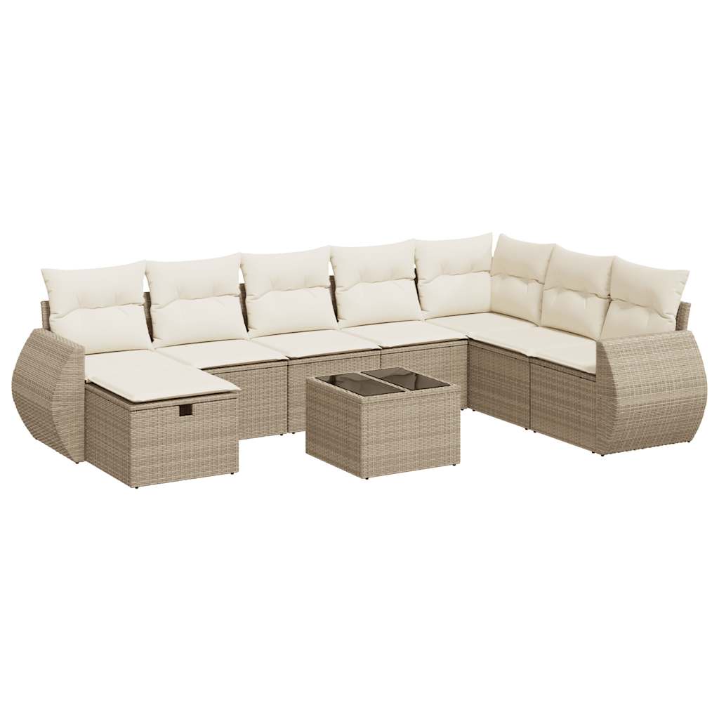 9-Tlg. Garten-Sofagarnitur Mit Kissen Beige Poly Rattan