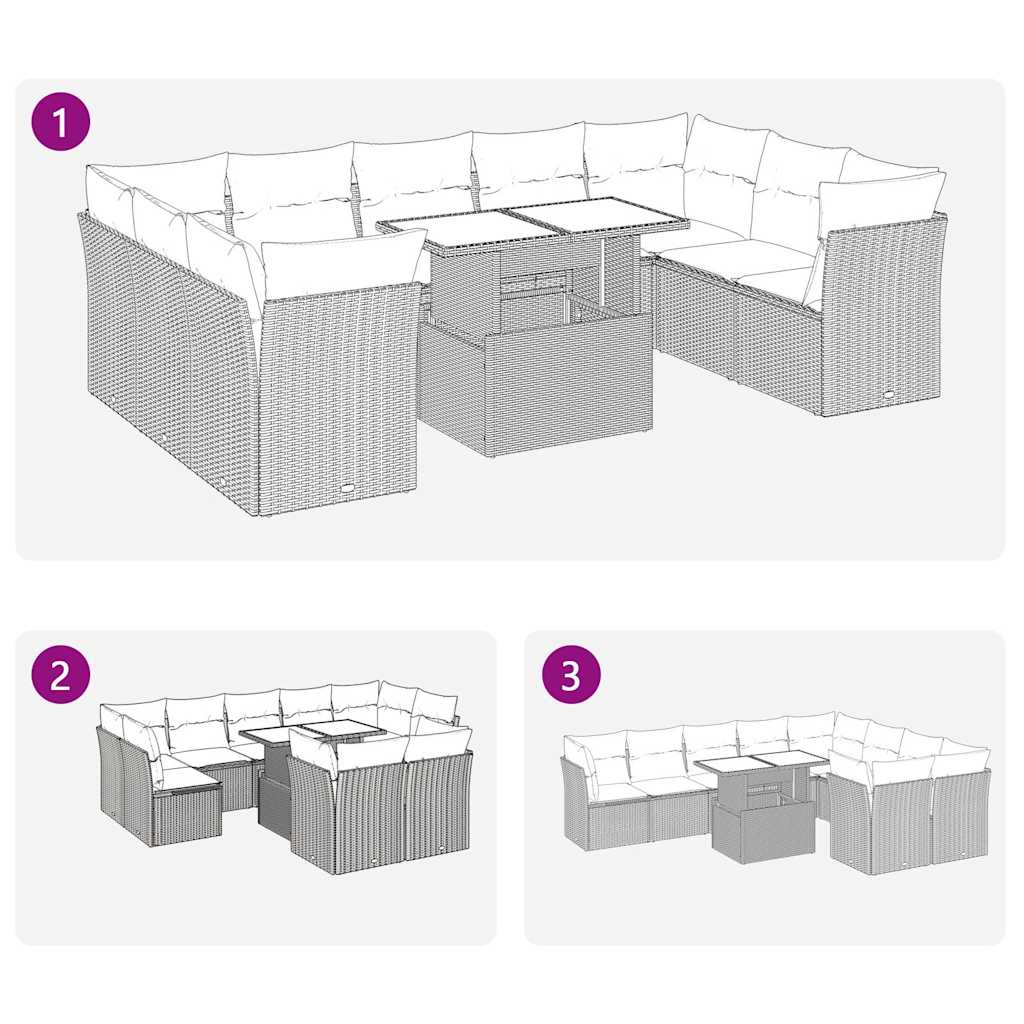 10-Tlg. Garten-Sofagarnitur Mit Kissen Poly Rattan Akazie