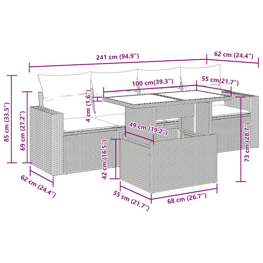 5-Tlg. Garten-Sofagarnitur Mit Kissen Beige Poly Rattan