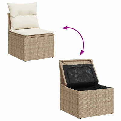 7-Tlg. Garten-Sofagarnitur Mit Kissen Beige Poly Rattan