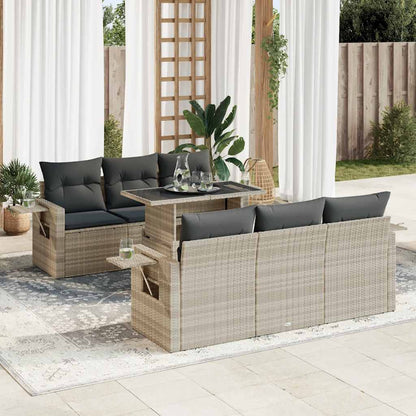 7-Tlg. Garten-Sofagarnitur Mit Kissen Beige Poly Rattan