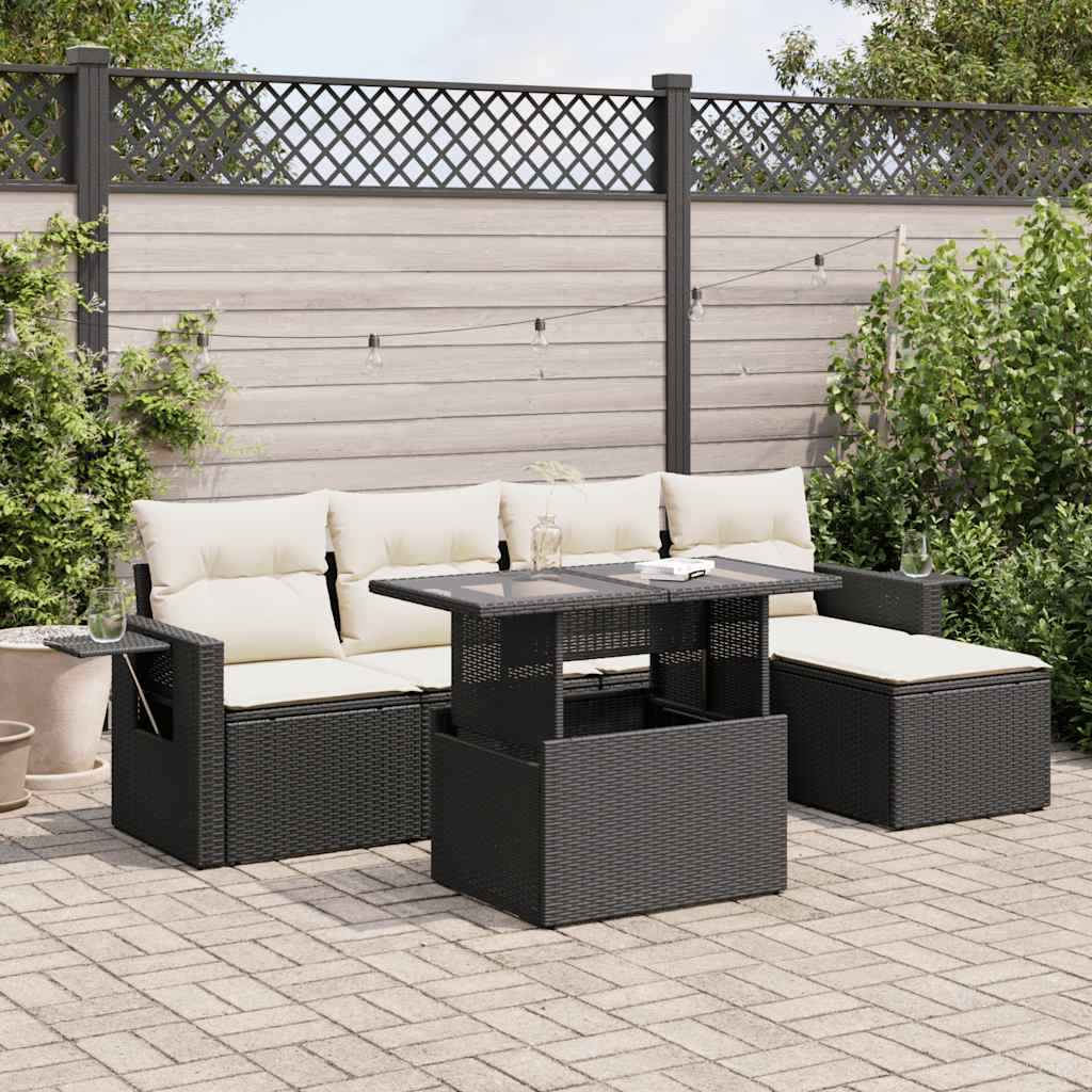 6-Tlg. Garten-Sofagarnitur Mit Kissen Beige Poly Rattan