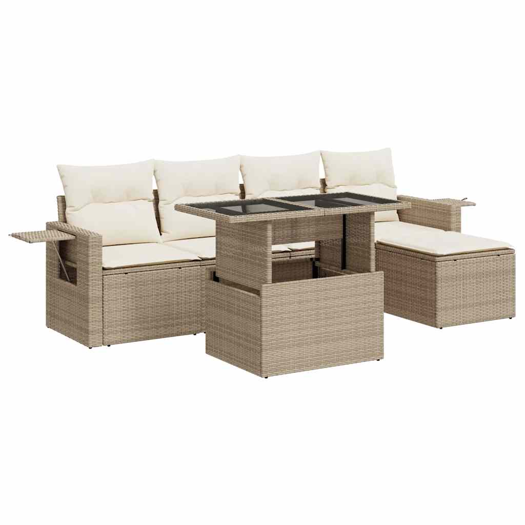 6-Tlg. Garten-Sofagarnitur Mit Kissen Beige Poly Rattan