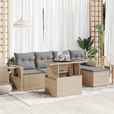 6-Tlg. Garten-Sofagarnitur Mit Kissen Beige Poly Rattan