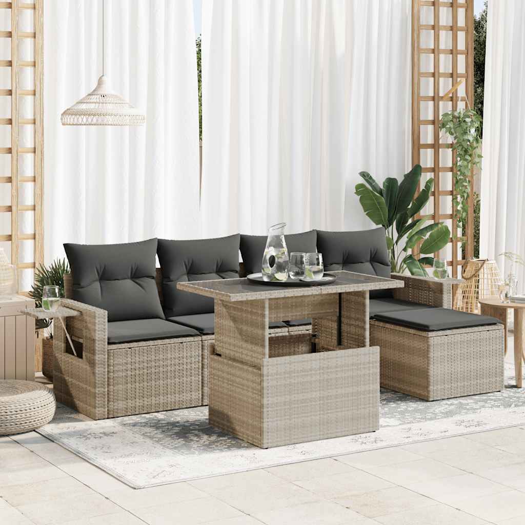 6-Tlg. Garten-Sofagarnitur Mit Kissen Beige Poly Rattan