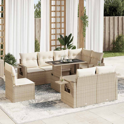 9-Tlg. Garten-Sofagarnitur Mit Kissen Beige Poly Rattan