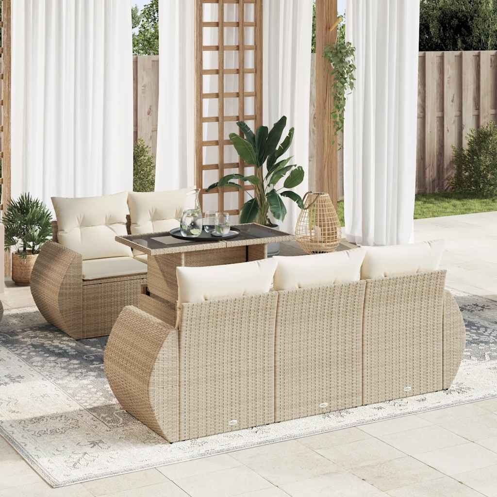 6-Tlg. Garten-Sofagarnitur Mit Kissen Beige Poly Rattan