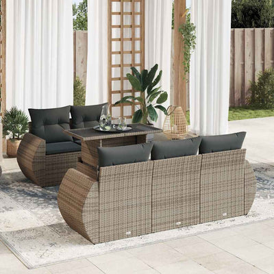 6-Tlg. Garten-Sofagarnitur Mit Kissen Beige Poly Rattan