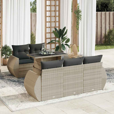 6-Tlg. Garten-Sofagarnitur Mit Kissen Beige Poly Rattan