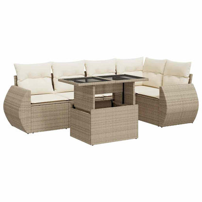 6-Tlg. Garten-Sofagarnitur Mit Kissen Beige Poly Rattan