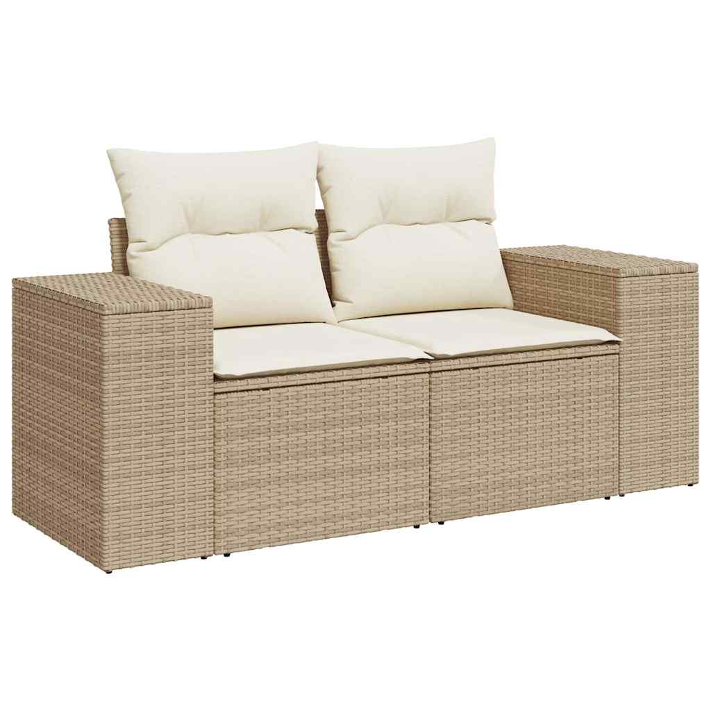 7-Tlg. Garten-Sofagarnitur Mit Kissen Beige Poly Rattan