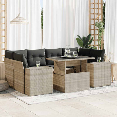 7-Tlg. Garten-Sofagarnitur Mit Kissen Beige Poly Rattan