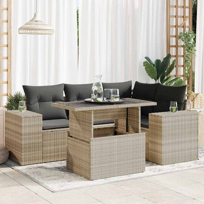 5-Tlg. Garten-Sofagarnitur Mit Kissen Beige Poly Rattan