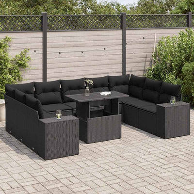 10-Tlg. Garten-Sofagarnitur Mit Kissen Beige Poly Rattan