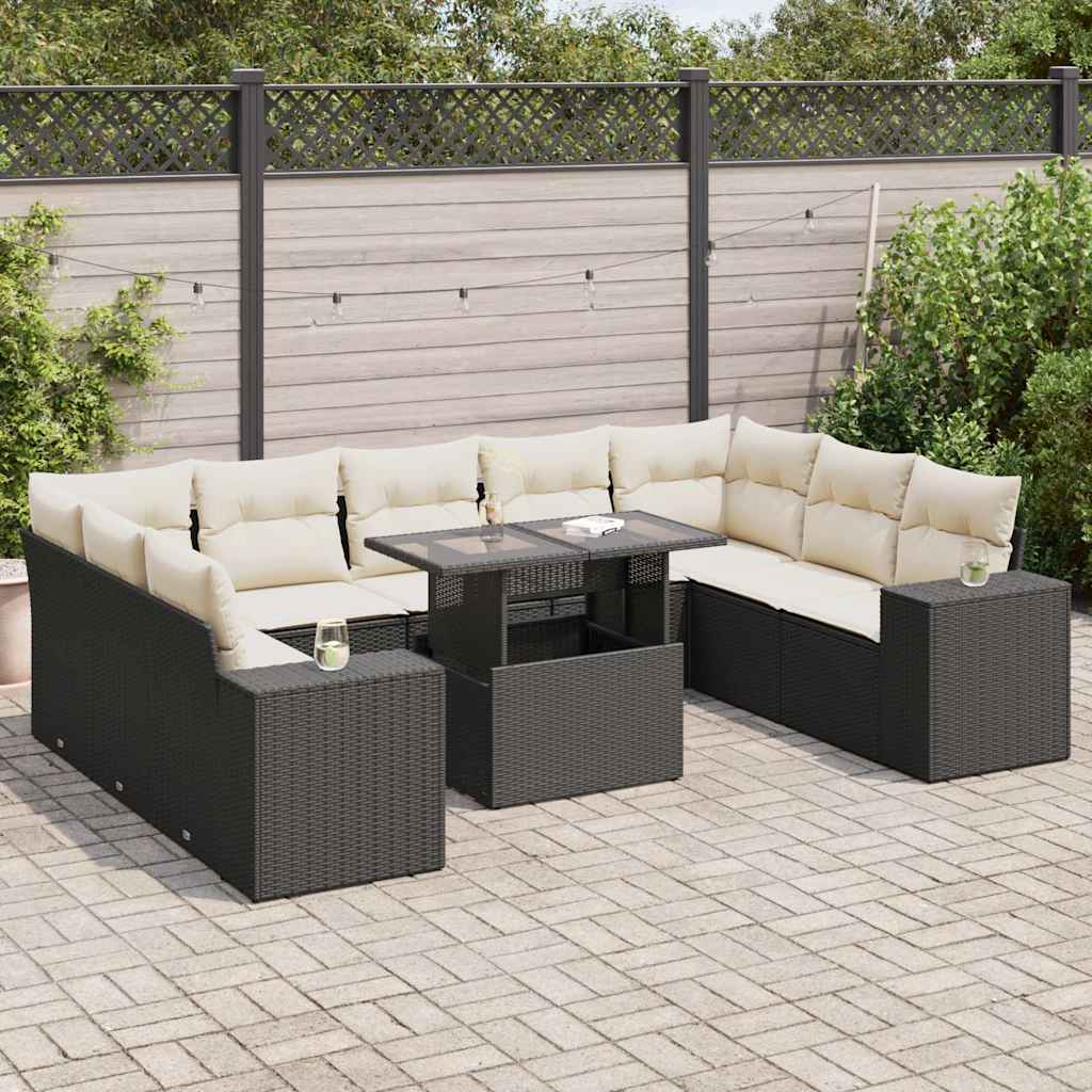 10-Tlg. Garten-Sofagarnitur Mit Kissen Beige Poly Rattan