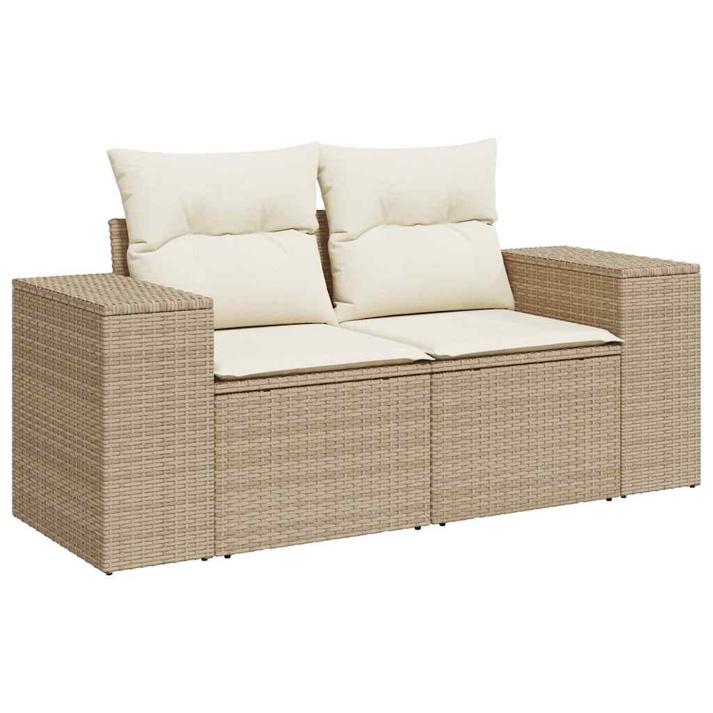 10-Tlg. Garten-Sofagarnitur Mit Kissen Beige Poly Rattan