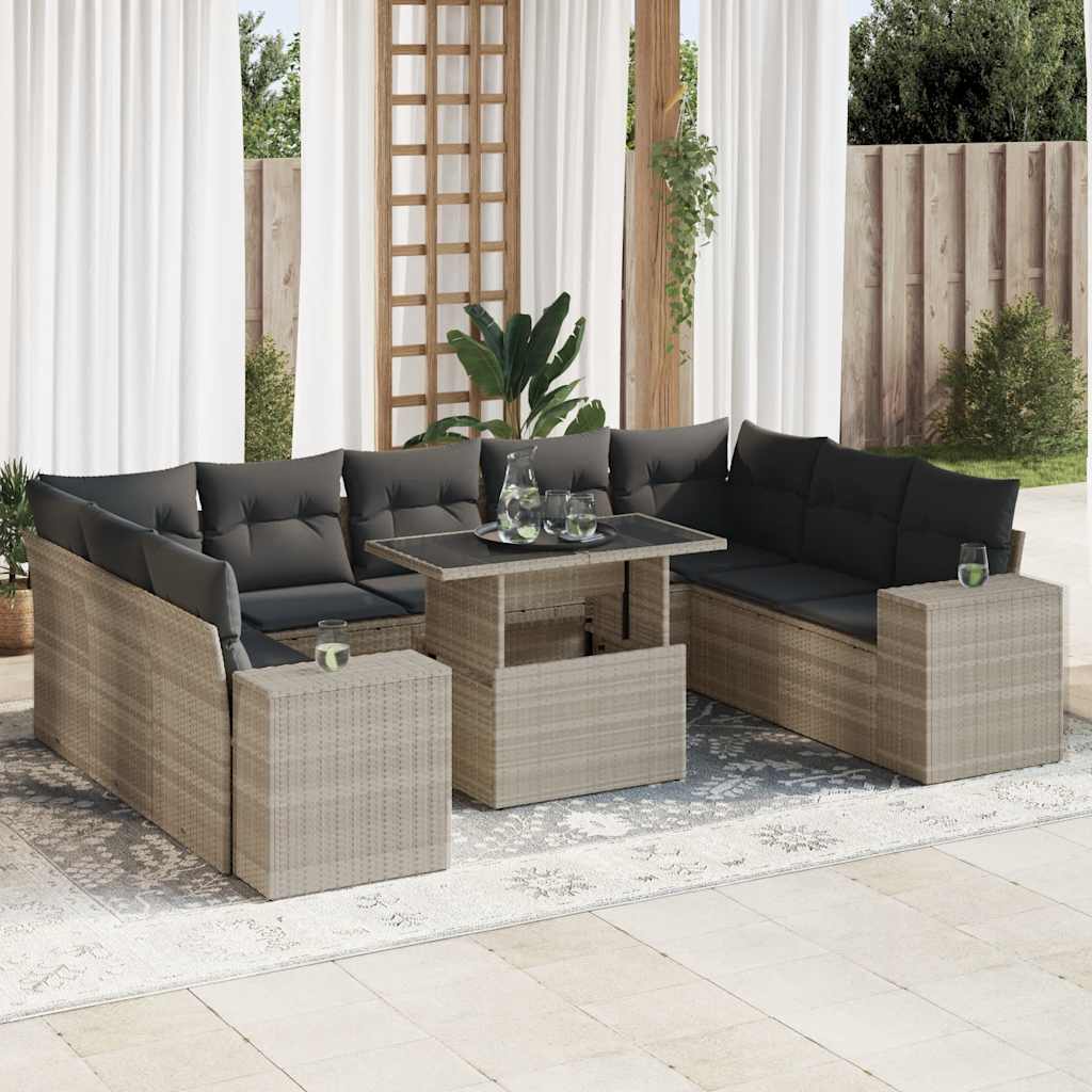 10-Tlg. Garten-Sofagarnitur Mit Kissen Beige Poly Rattan