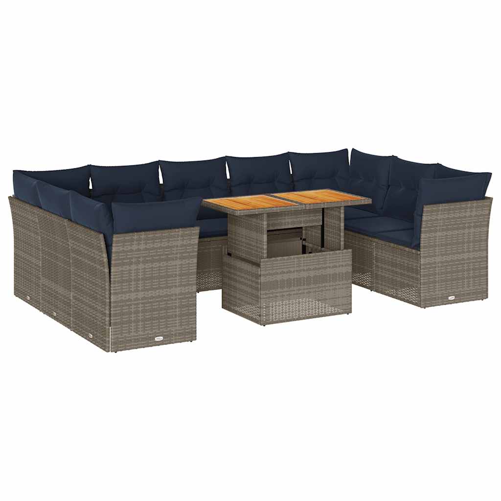 10-Tlg. Garten-Sofagarnitur mit Kissen Poly Rattan