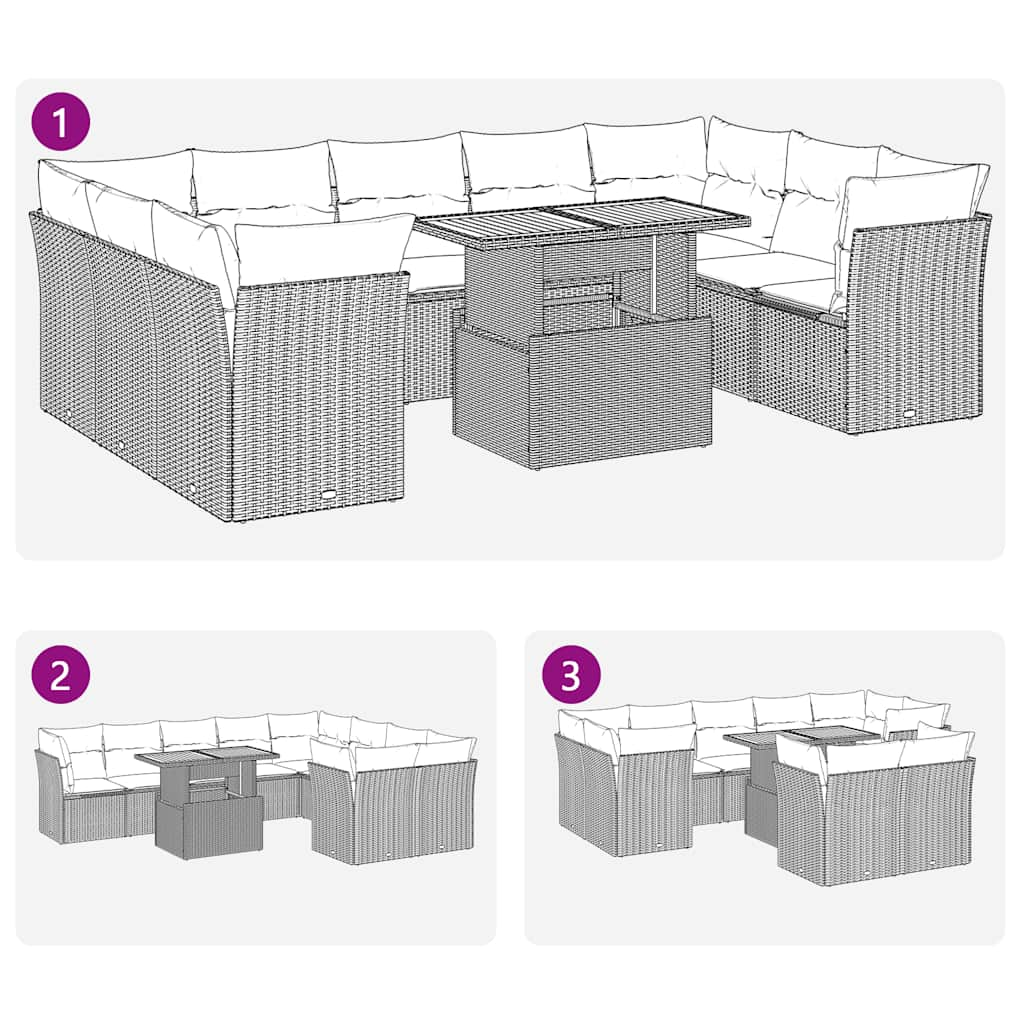 10-Tlg. Garten-Sofagarnitur mit Kissen Poly Rattan