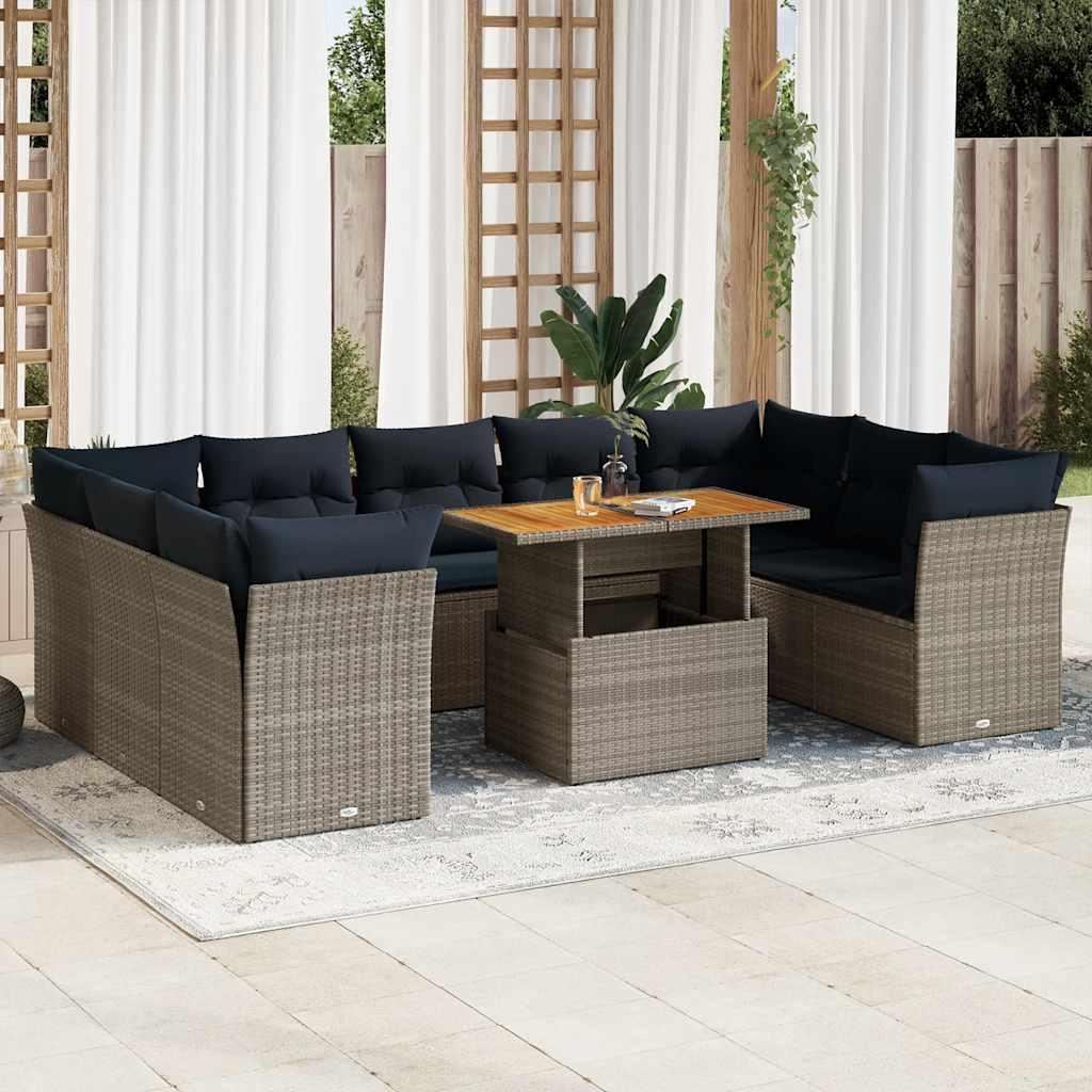 10-Tlg. Garten-Sofagarnitur mit Kissen Poly Rattan