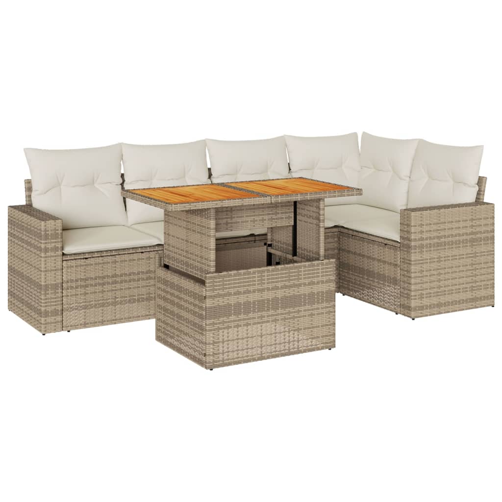 6-Tlg. Garten-Sofagarnitur Mit Kissen Beige Poly Rattan