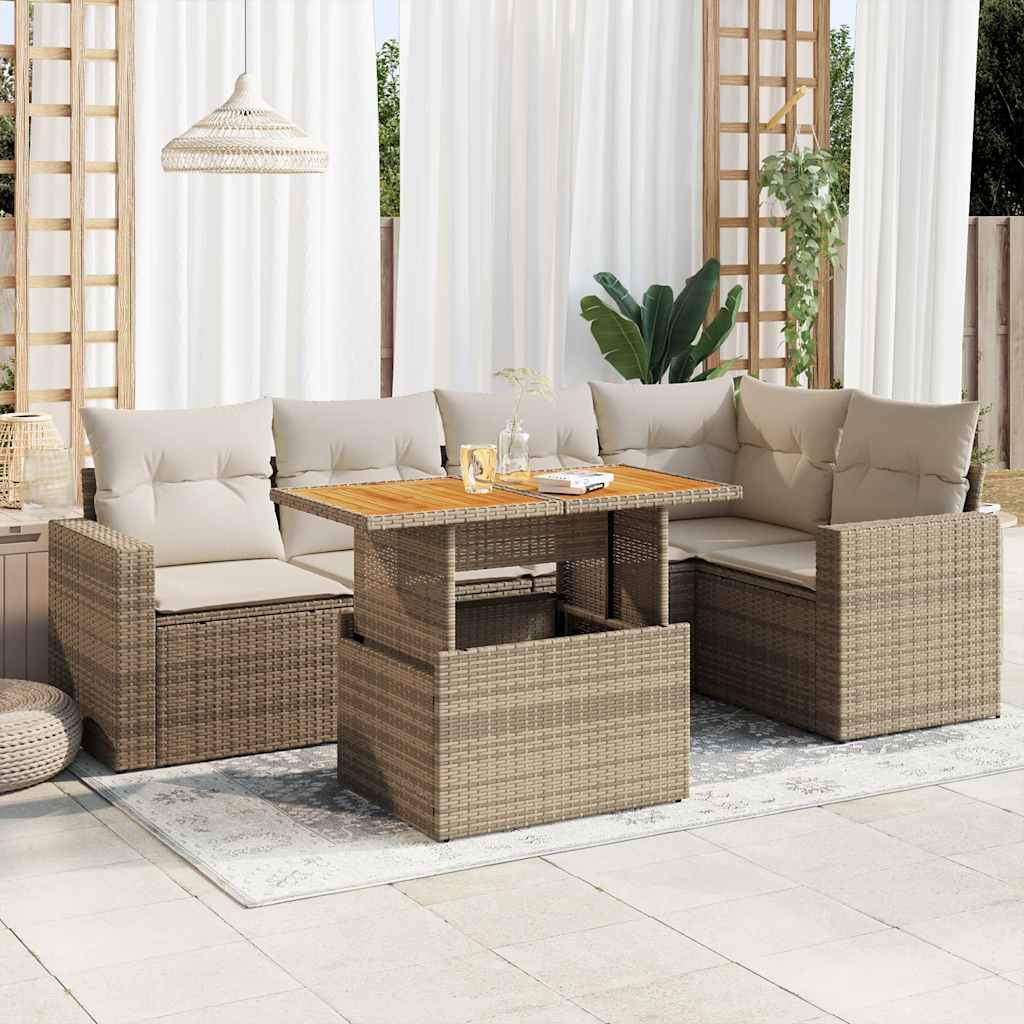 6-Tlg. Garten-Sofagarnitur Mit Kissen Beige Poly Rattan